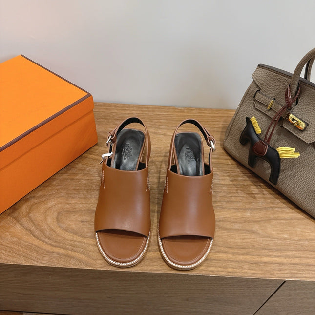 HM 26S ELDA 60 SANDAL IN CARAMEL BROWN CALFSKIN SILVER HARDWARE