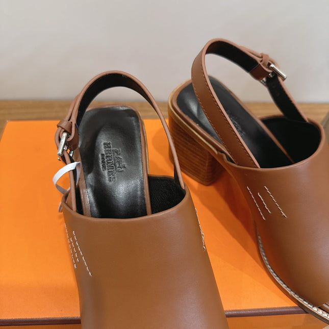 HM 26S ELDA 60 SANDAL IN CARAMEL BROWN CALFSKIN SILVER HARDWARE