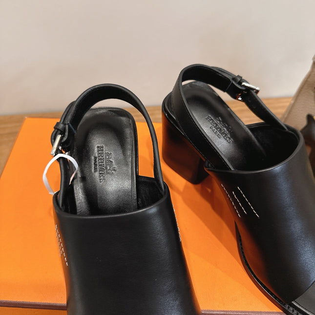 HM 26S ELDA 60 SANDAL IN BLACK CALFSKIN SILVER HARDWARE