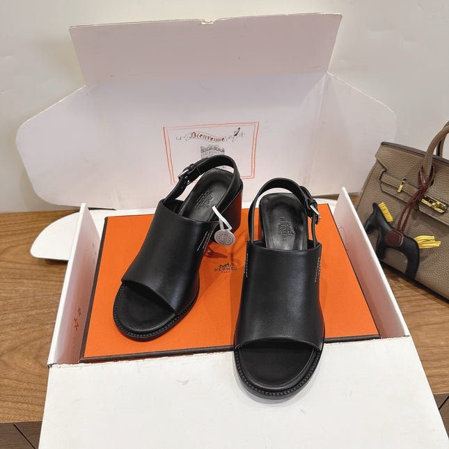 HM 26S ELDA 60 SANDAL IN BLACK CALFSKIN SILVER HARDWARE