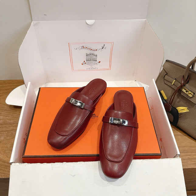 HM 26S OZ MULE IN BURGUNDY RED CALFSKIN SILVER HARDWARE