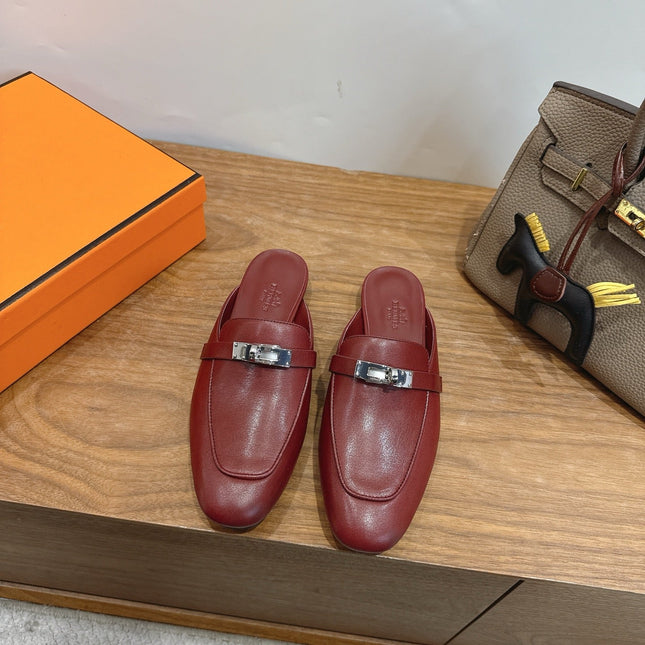 HM 26S OZ MULE IN BURGUNDY RED CALFSKIN SILVER HARDWARE