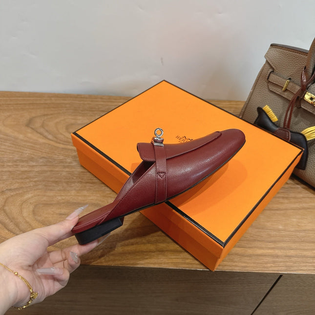 HM 26S OZ MULE IN BURGUNDY RED CALFSKIN SILVER HARDWARE