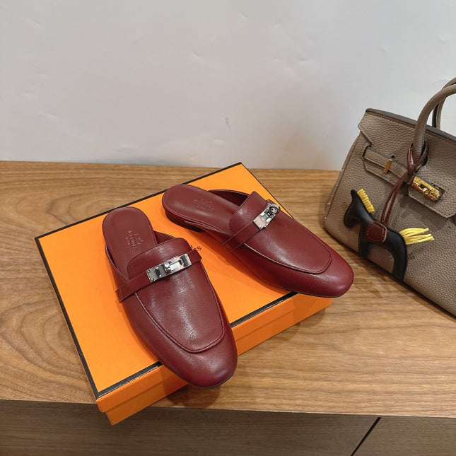 HM 26S OZ MULE IN BURGUNDY RED CALFSKIN SILVER HARDWARE