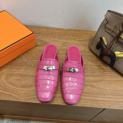 HM 26S KELLY MULE IN HOT PINK CROCODILE-EMBOSSED CALFSKIN SILVER HARDWARE