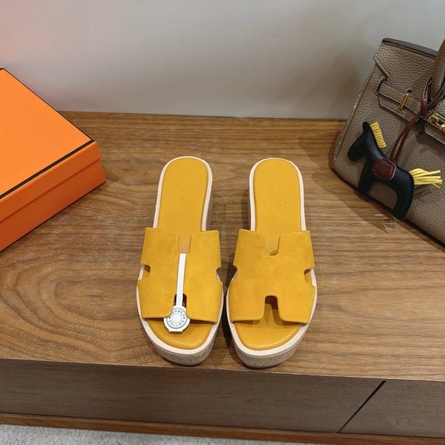 HM 26S WEDGE SANDALS IN MUSTARD YELLOW SUEDE AND LAMBSKIN