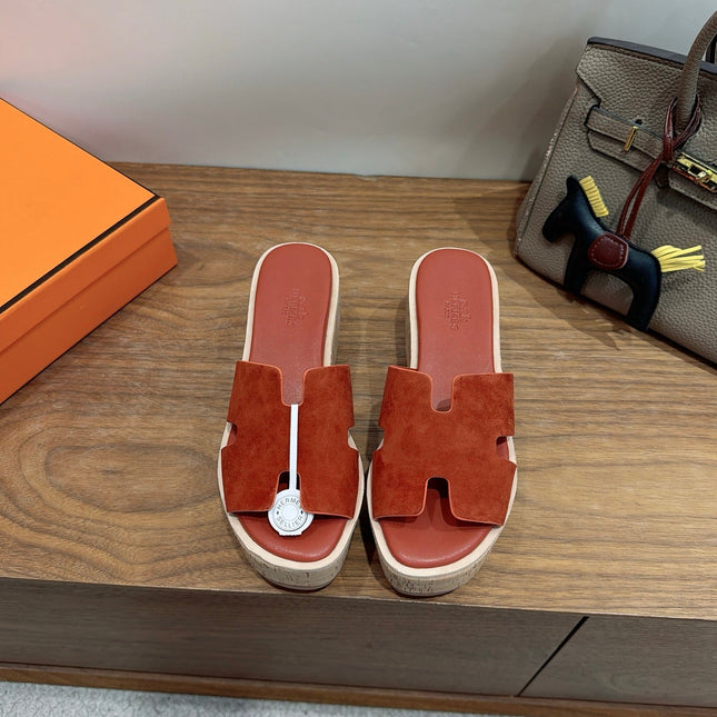 HM 26S WEDGE SANDALS IN REDDISH BROWN SUEDE AND LAMBSKIN