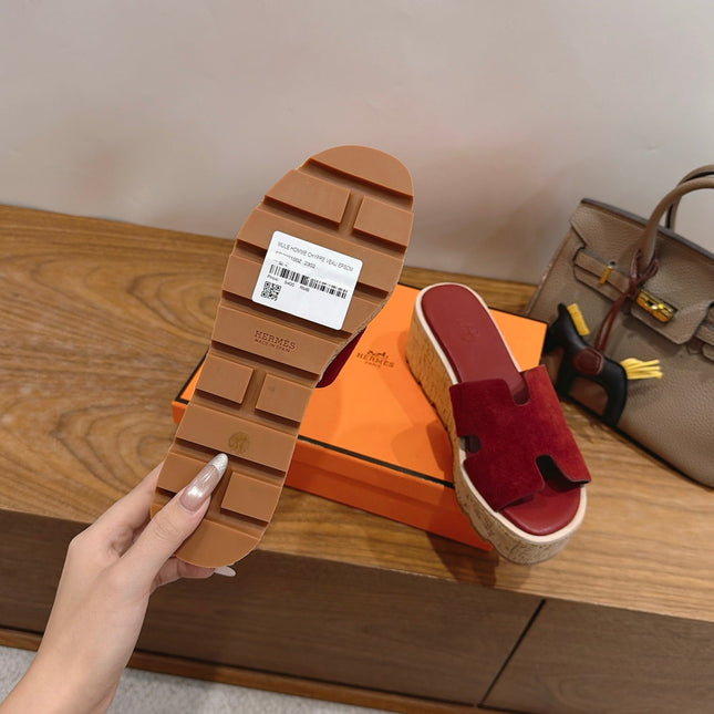 HM 26S WEDGE SANDALS IN DARK RED SUEDE AND LAMBSKIN