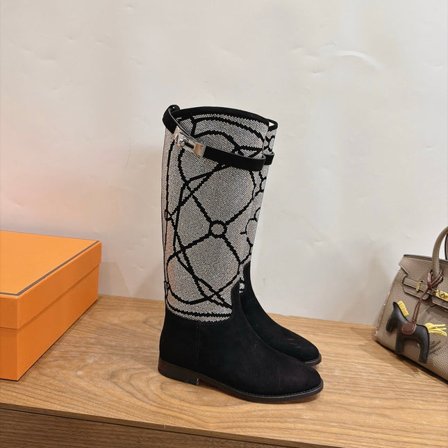 HM 26S JUMPING BOOTS IN BLACK SUEDE AND RHINESTONE FABRIC