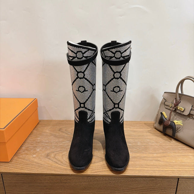 HM 26S JUMPING BOOTS IN BLACK SUEDE AND RHINESTONE FABRIC