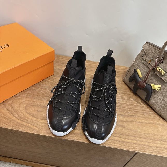 HM 26S BICOASTAL SNEAKERS IN BLACK CALFSKIN AND FABRIC
