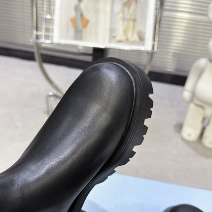 PRADA 25S RETRO PLATFORM MARTIN ANKLE BOOTS IN BLACK CALFSKIN