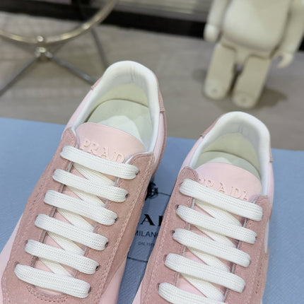 PRADA 26S LACE UP SNEAKERS IN PINK NYLON AND SUEDE