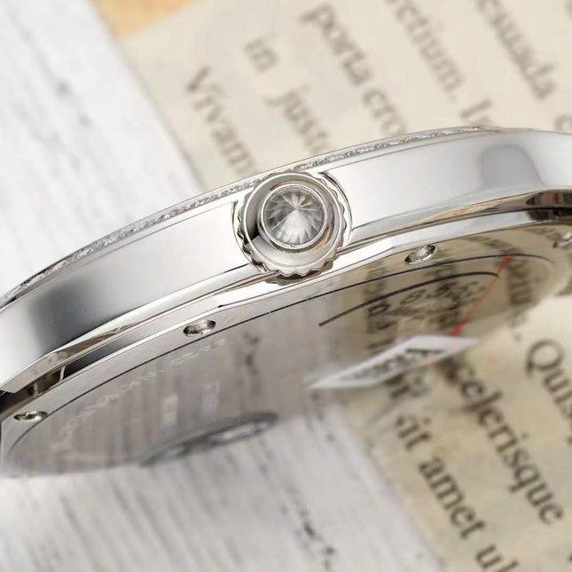 RONDE MUST DE CARTIER WATCH SILVER CASE AND NAVY BLUE DIAL WITH CRYSTALS