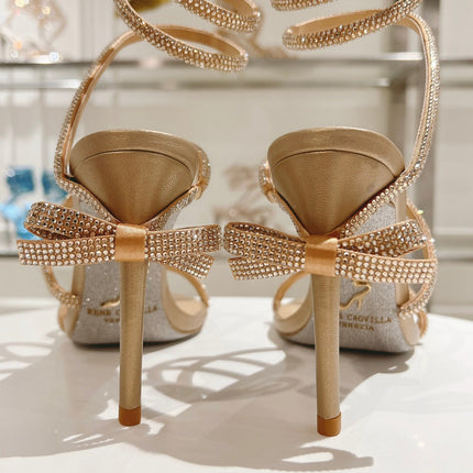 RENE CAOVILLA HIGH HEELS 100MM IN GOLD CRYSTAL STRAP