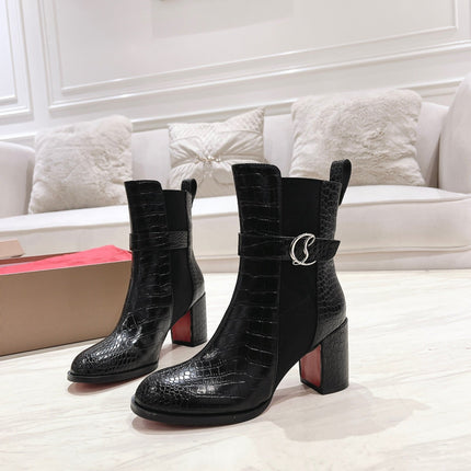CL ANKLE BOOTS 70MM IN BLACK CROCODILE EMBOSSED CALFSKIN