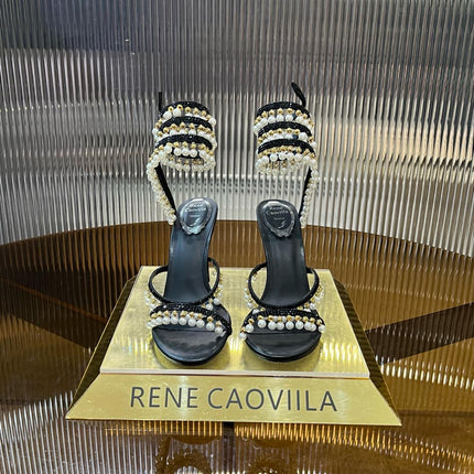 CHANDELIER 95 MM BLACK LAMBSKIN SANDAL