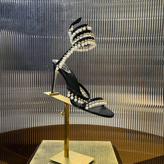 CHANDELIER 95 MM BLACK LAMBSKIN SANDAL