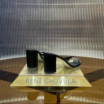 HIGH 95 MM BLOCK HEEL SANDAL IN BLACK GRAINY PEARLIZED LAMBSKIN