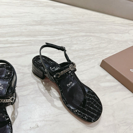 THONG SANDALS SLINGBACK 25MM IN SNAKE-EFFECT BLACK CALFSKIN