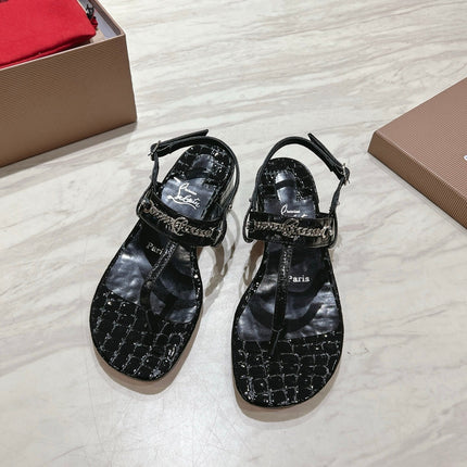 THONG SANDALS SLINGBACK 25MM IN SNAKE-EFFECT BLACK CALFSKIN