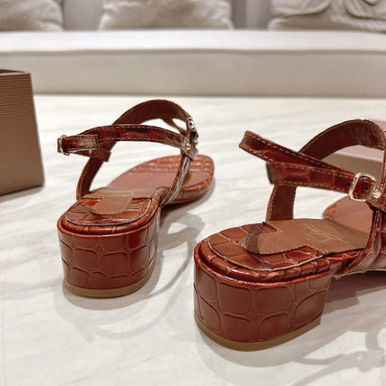 THONG SANDALS SLINGBACK 25MM IN SNAKE-EFFECT BURNT ORANGE CALFSKIN