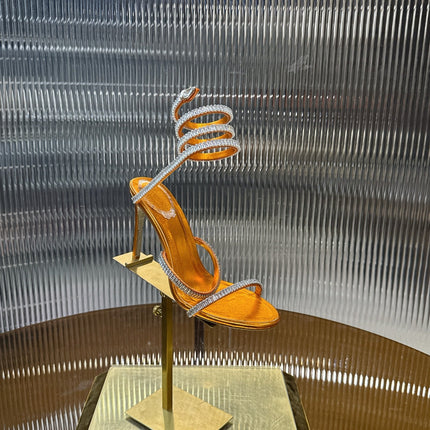 RENE CAOVILLA 26S STILETTO SANDALS 95 MM IN DARK ORANGE LAMBSKIN