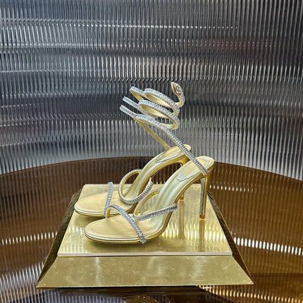 RENE CAOVILLA 26S STILETTO SANDALS 95 MM IN LIGHT GOLD LAMBSKIN