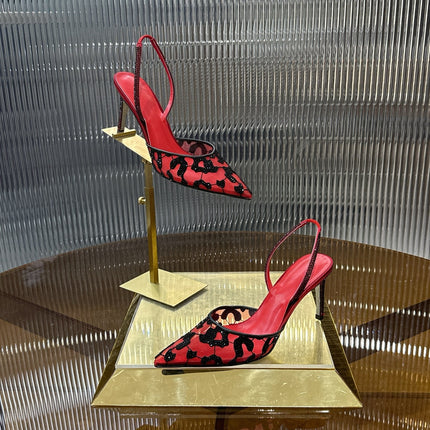 RENE CAOVILLA 26S HIGH-HEEL SLINGBACKS 100 MM IN RED MIX BLACK RHINESTONE MESH