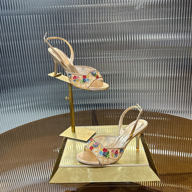 RENE CAOVILLA 26S HIGH-HEEL SANDALS 75 MM IN METALLIC GOLD LAMBSKIN