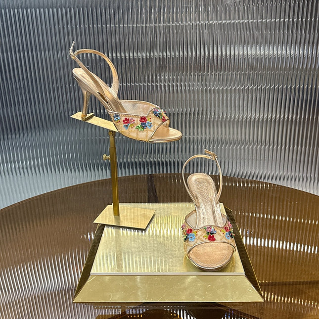 RENE CAOVILLA 26S HIGH-HEEL SANDALS 75 MM IN METALLIC GOLD LAMBSKIN