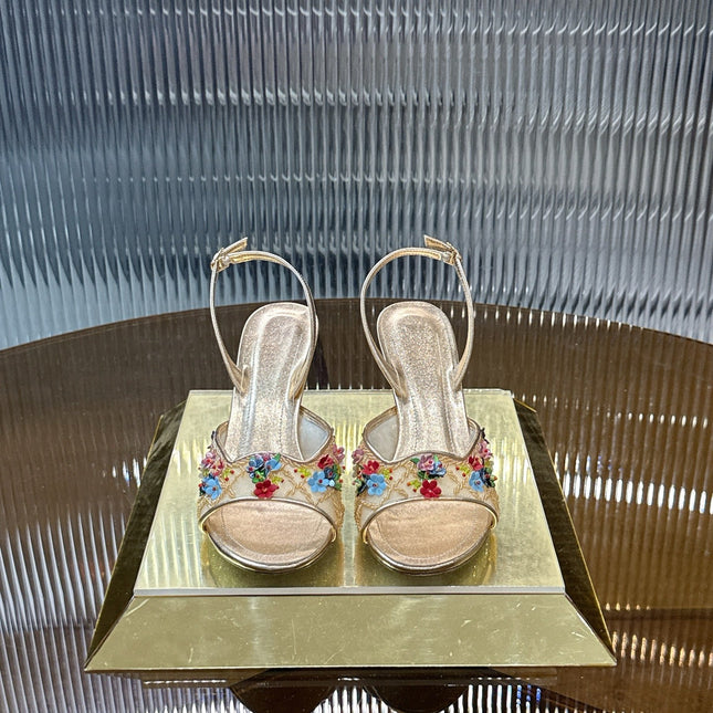 RENE CAOVILLA 26S HIGH-HEEL SANDALS 75 MM IN METALLIC GOLD LAMBSKIN