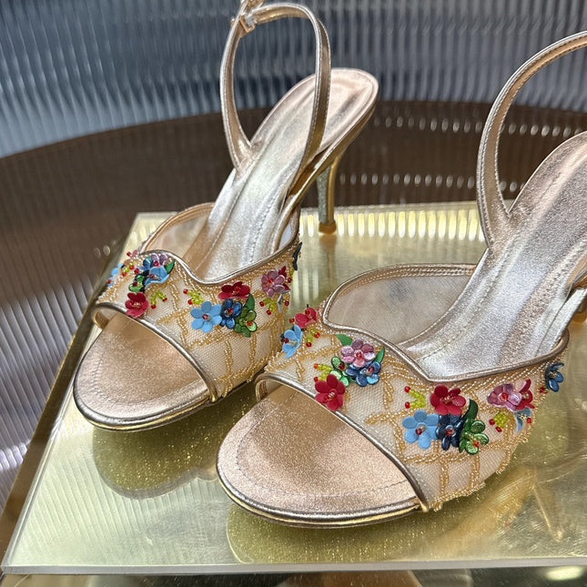 RENE CAOVILLA 26S HIGH-HEEL SANDALS 75 MM IN METALLIC GOLD LAMBSKIN