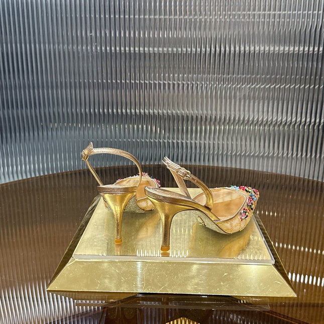 RENE CAOVILLA 26S HIGH-HEEL SLINGBACKS 75 MM IN METALLIC GOLD LAMBSKIN
