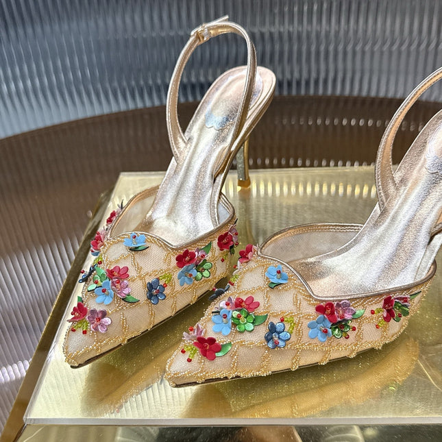 RENE CAOVILLA 26S HIGH-HEEL SLINGBACKS 75 MM IN METALLIC GOLD LAMBSKIN