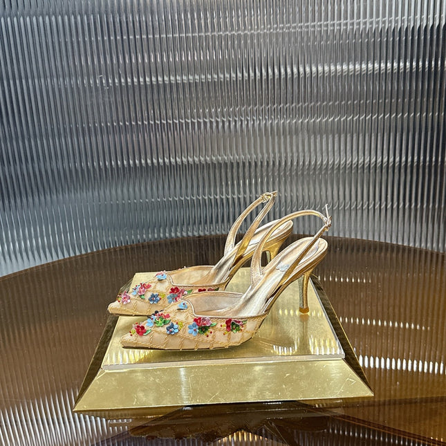 RENE CAOVILLA 26S HIGH-HEEL SLINGBACKS 75 MM IN METALLIC GOLD LAMBSKIN