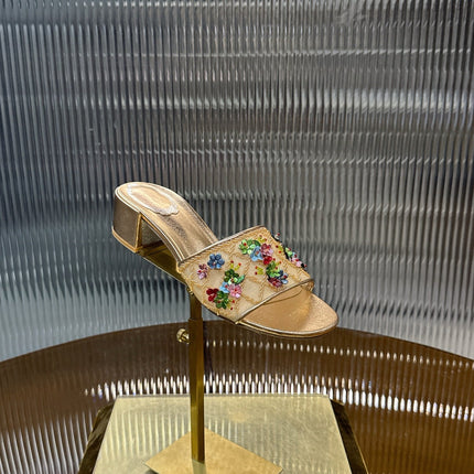 RENE CAOVILLA 26S HIGH-HEEL SANDALS 45 MM IN BEIGE MESH AND METALLIC GOLD LAMBSKIN