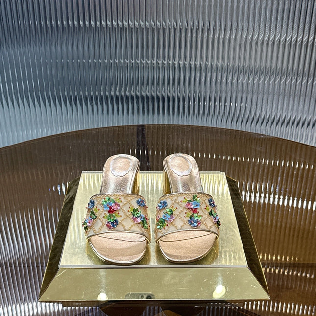 RENE CAOVILLA 26S HIGH-HEEL SANDALS 45 MM IN BEIGE MESH AND METALLIC GOLD LAMBSKIN