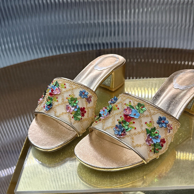RENE CAOVILLA 26S HIGH-HEEL SANDALS 45 MM IN BEIGE MESH AND METALLIC GOLD LAMBSKIN