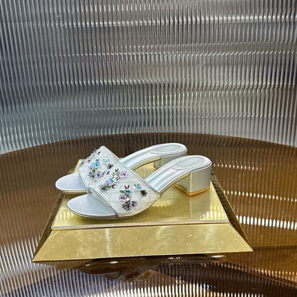 RENE CAOVILLA 26S HIGH-HEEL SANDALS 45 MM IN WHITE MESH AND SILVER LAMBSKIN