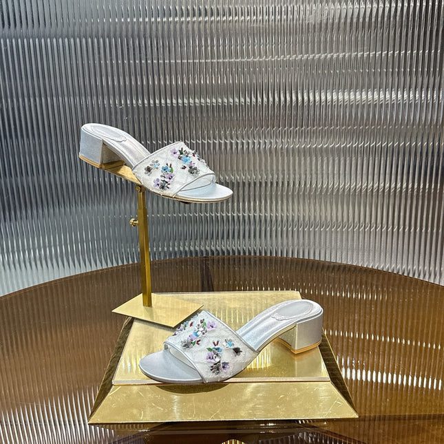 RENE CAOVILLA 26S HIGH-HEEL SANDALS 45 MM IN WHITE MESH AND SILVER LAMBSKIN