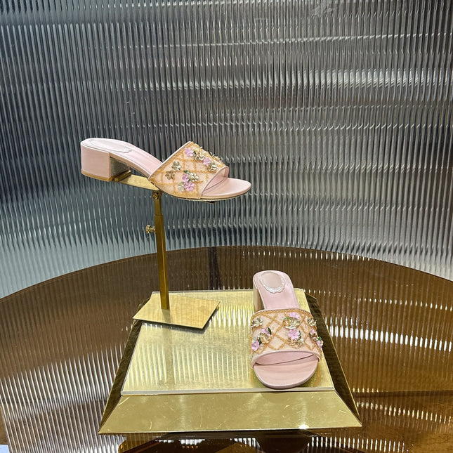 RENE CAOVILLA 26S HIGH-HEEL SANDALS 45 MM IN LIGHT PINK MESH AND LAMBSKIN