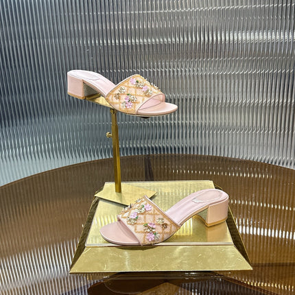 RENE CAOVILLA 26S HIGH-HEEL SANDALS 45 MM IN LIGHT PINK MESH AND LAMBSKIN