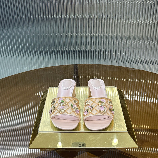 RENE CAOVILLA 26S HIGH-HEEL SANDALS 45 MM IN LIGHT PINK MESH AND LAMBSKIN