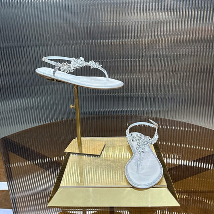 RENE CAOVILLA 26S EMBELLISHED THONG SANDALS IN WHITE LAMBSKIN STYLE 1