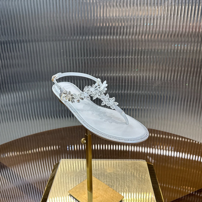 RENE CAOVILLA 26S EMBELLISHED THONG SANDALS IN WHITE LAMBSKIN STYLE 1