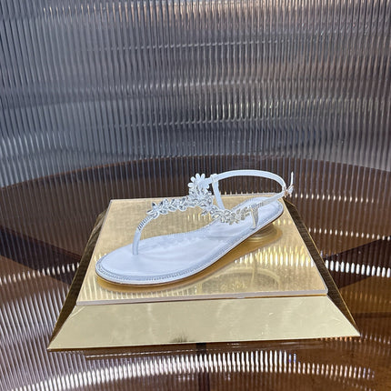 RENE CAOVILLA 26S EMBELLISHED THONG SANDALS IN WHITE LAMBSKIN STYLE 1
