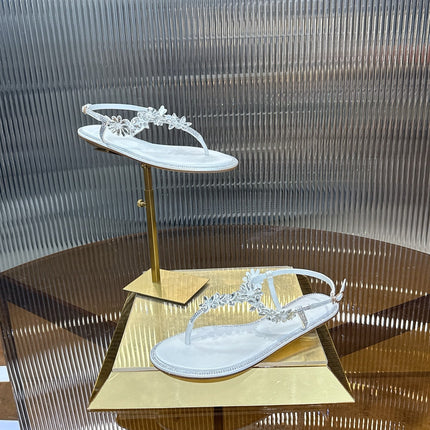 RENE CAOVILLA 26S EMBELLISHED THONG SANDALS IN WHITE LAMBSKIN STYLE 1