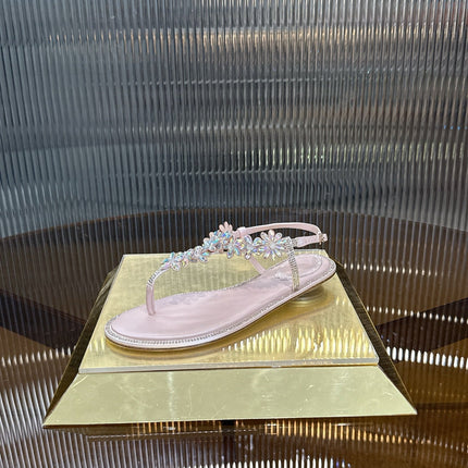 RENE CAOVILLA 26S EMBELLISHED THONG SANDALS IN LIGHT PINK LAMBSKIN