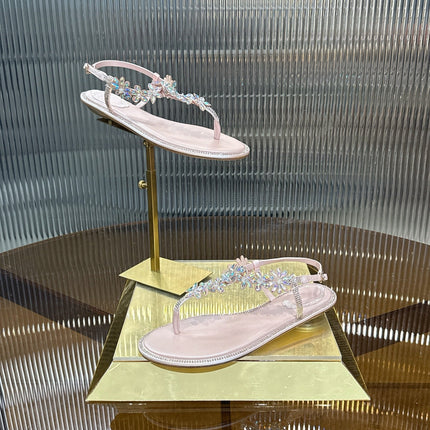RENE CAOVILLA 26S EMBELLISHED THONG SANDALS IN LIGHT PINK LAMBSKIN